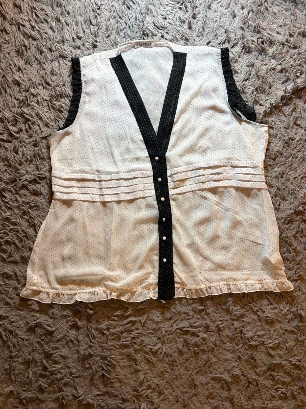 Vintage Kaelyn-Max II sleeveless white button down polka dot v-neck blouse sz 2X